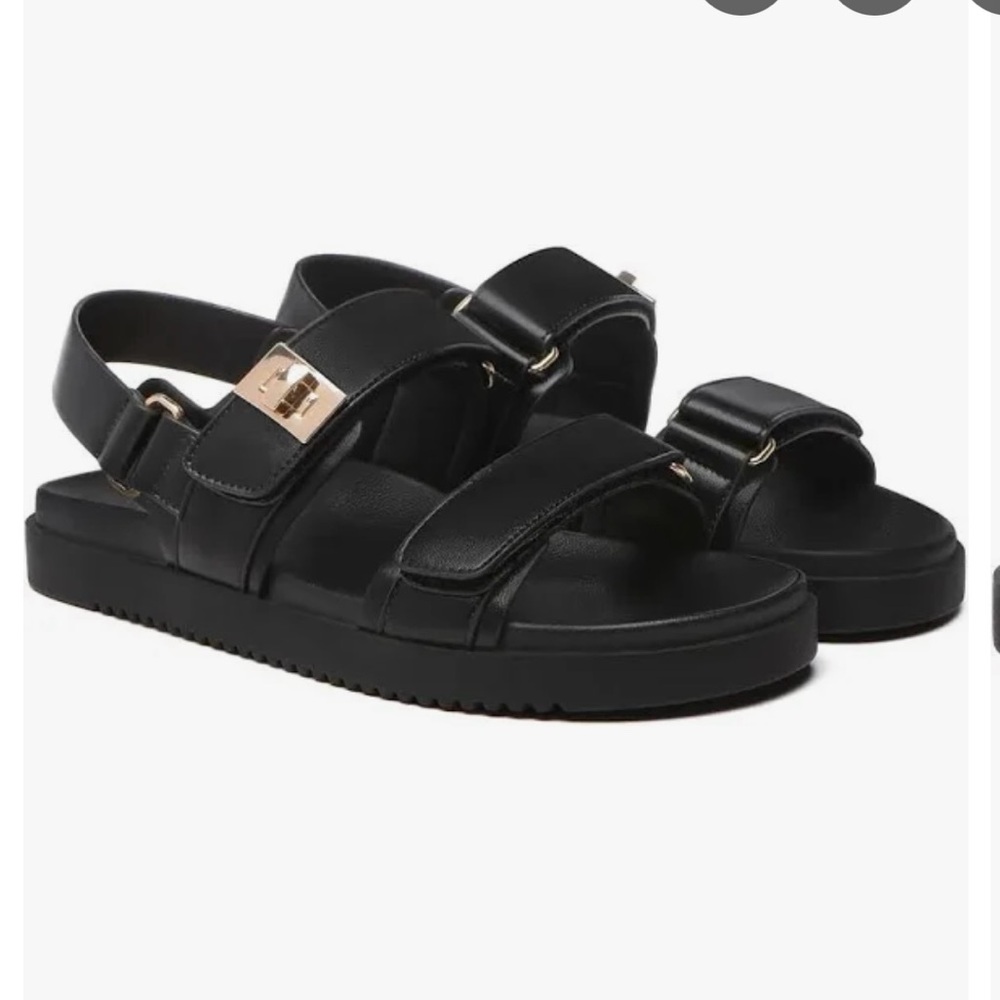 Black Sandals with Gold Accents